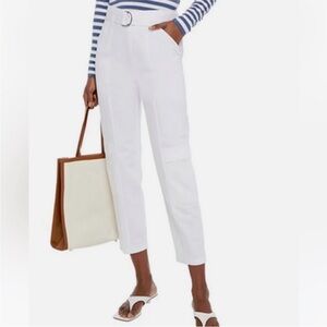 J Brand Athena High Rise Linen Pants Cargo Surplus Cropped Belted White Size 29